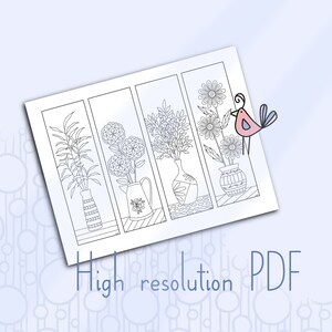Bookmarks to Color Flower Pots, Zen Doodle Florals, Gifts for Book ...