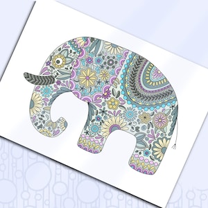 Carte à imprimer Éléphant, Carte de voeux animal, Papeterie vierge avec fleurs emmêlées, Enveloppe à imprimer