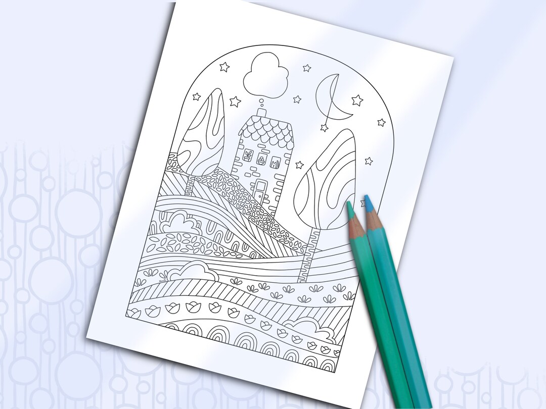 Coloring Printable Folk Art, Cottage and Farm Adult Coloring, Primitive