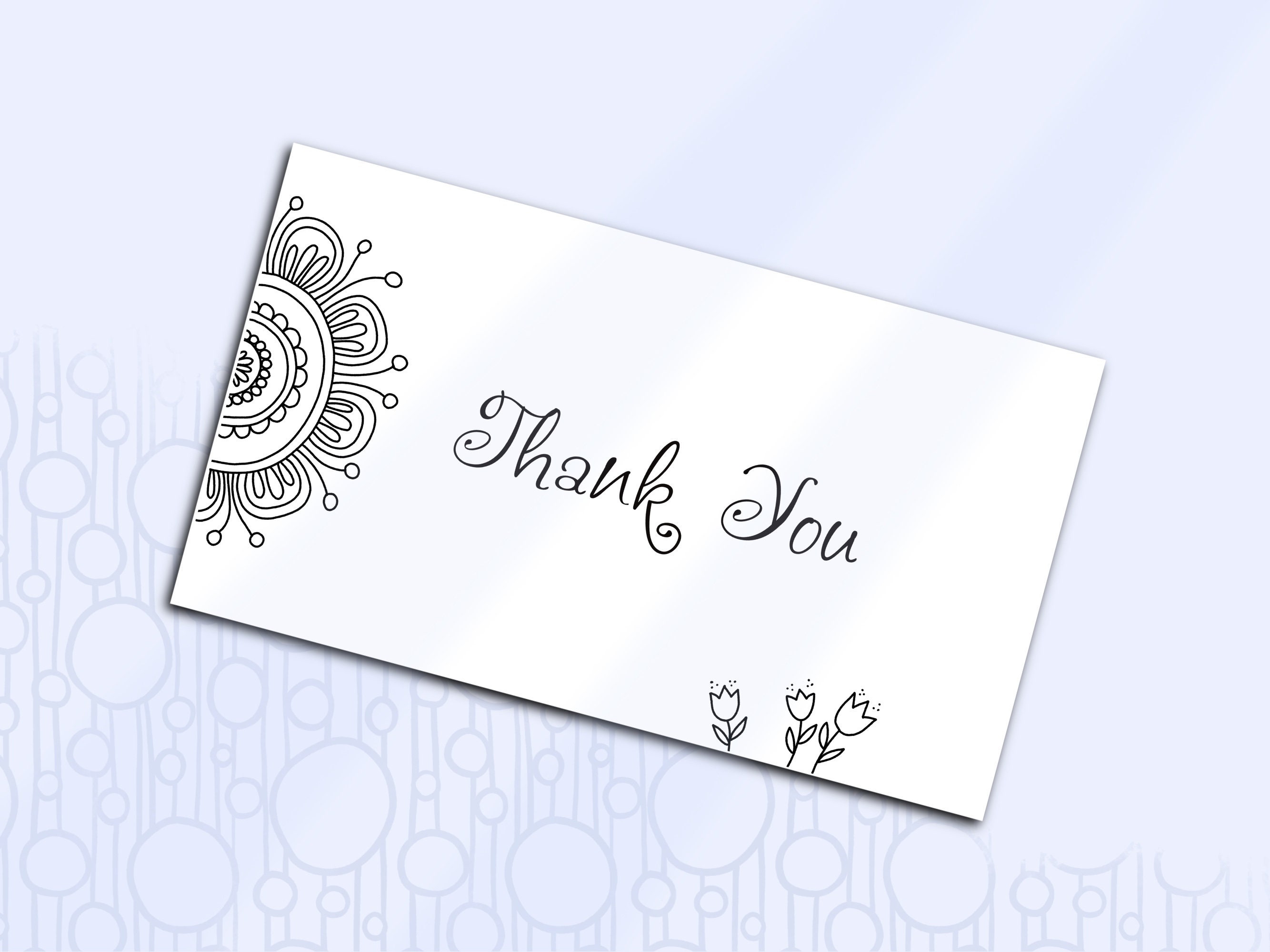 Printable Card Flower Doodle, Thank You Business Size Card, Floral