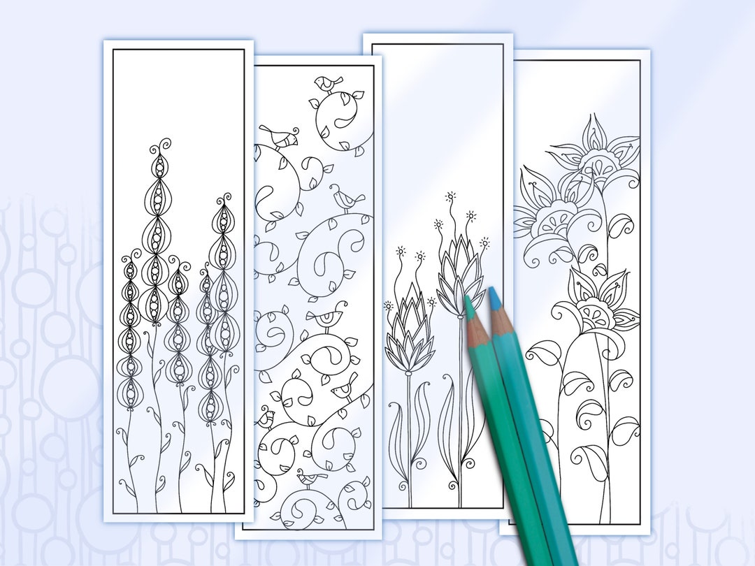 Bookmarks to Color Tangled Flowers, Printable Zen Doodle Floral ...