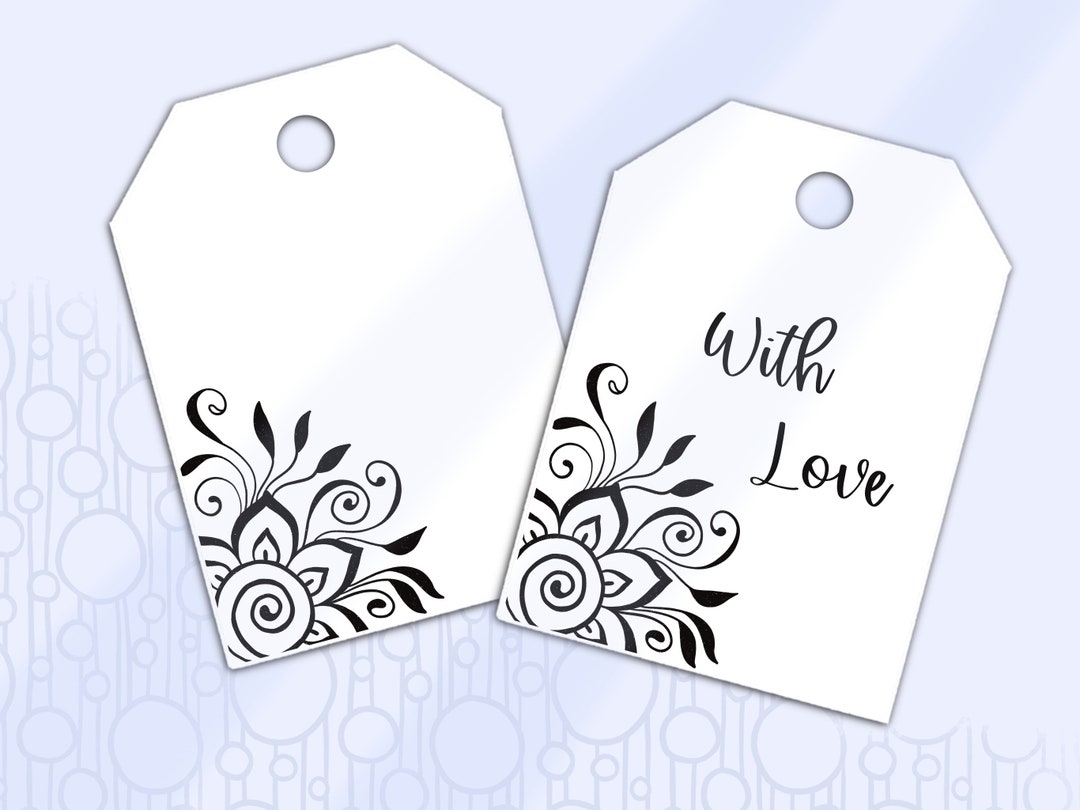 Notched Labels Printable Gift Tag, With Love Notched Tag, Floral Hand Drawn Gift Label ...