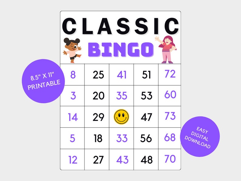 Classic Bingo Game Bingo Downloadable Bingo Printable Classroom Bingo
