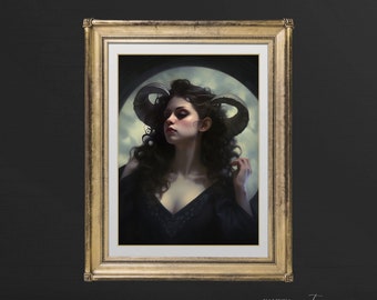 Ensueño lunar / Impresión digital de Academia oscura / Impresión de diosa griega / Decoración de habitación gótica de estilo vintage / Impresión de arte oscuro