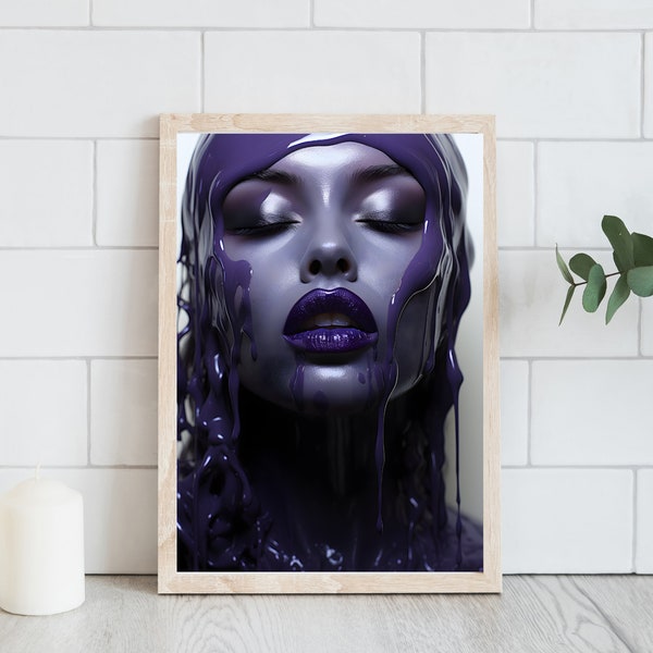 Digital Art, Passionate Purple Female lips, Downloadable fil;e, Hairdressers & Beauty Salon, Make-Up Wall Decor, 300dpi, For Commercial Use.