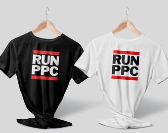 EXÉCUTER PPC. T-shirt fantaisie sur le thème des médias payants - blanc ou noir