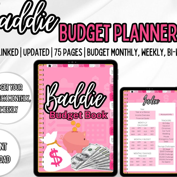 Baddie Budget Book | Digital Hyperlinked Finance Planner | GoodNotes Compatible | Budget Tracking, Savings Goals