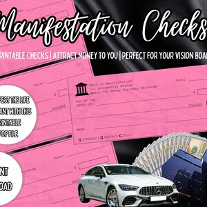 Manifestation Checks | Vision Board Check | Law of Abundance | Printable Editable PDF | Law of Attraction Scripting | Manifestation Cheques