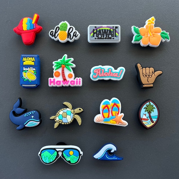 Adornos para zapatos hawaianos, Aloha, Shaka, hielo raspado, adornos para zapatos de playa, adornos para zapatos de zuecos - Regalo para ella - Regalo para él