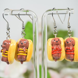 Home Made Polymer Clay Hot Dog Dog Earrings // Weiner Dog Earrings // Dachsund Earrings