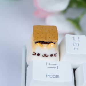Handmade Polymer Clay Smores Cat Keycap
