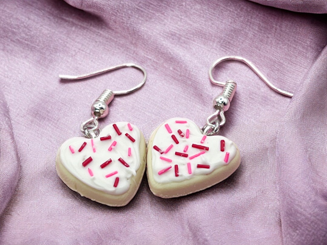 Heartshaped Sugar Cookie Inspired Earrings, Valentine's Day Special