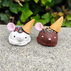Handmade Polymer Clay Mice Cream Desk Buddy/ Mouse Ice Cream / Trinket