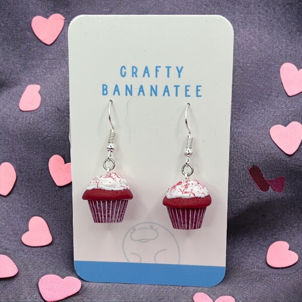 Red Velvet Cupcake Earrings - Decadent Valentine's Day Jewelry, Sweet Gift for Loved Ones and Cupcake Lovers