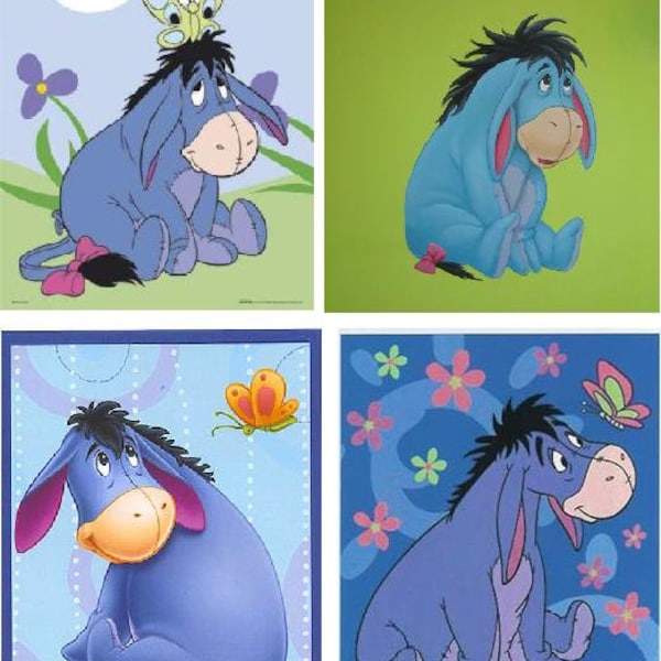 Set of 4 Eeyore Fabric Quilt Blocks