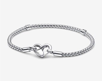 S925 Sterling Silver Pandora Moments Studded Chain love Bracelets, Handmade Everyday Bracelet, Fits European Charm Bracelets, Gift for her