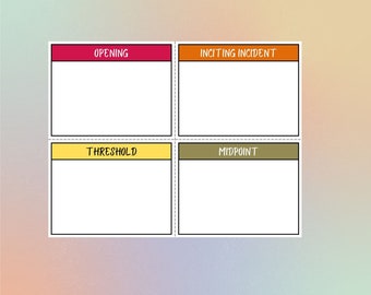 Scene Writing Notecards with plot scene labels format for 8x11 printing with blank squares