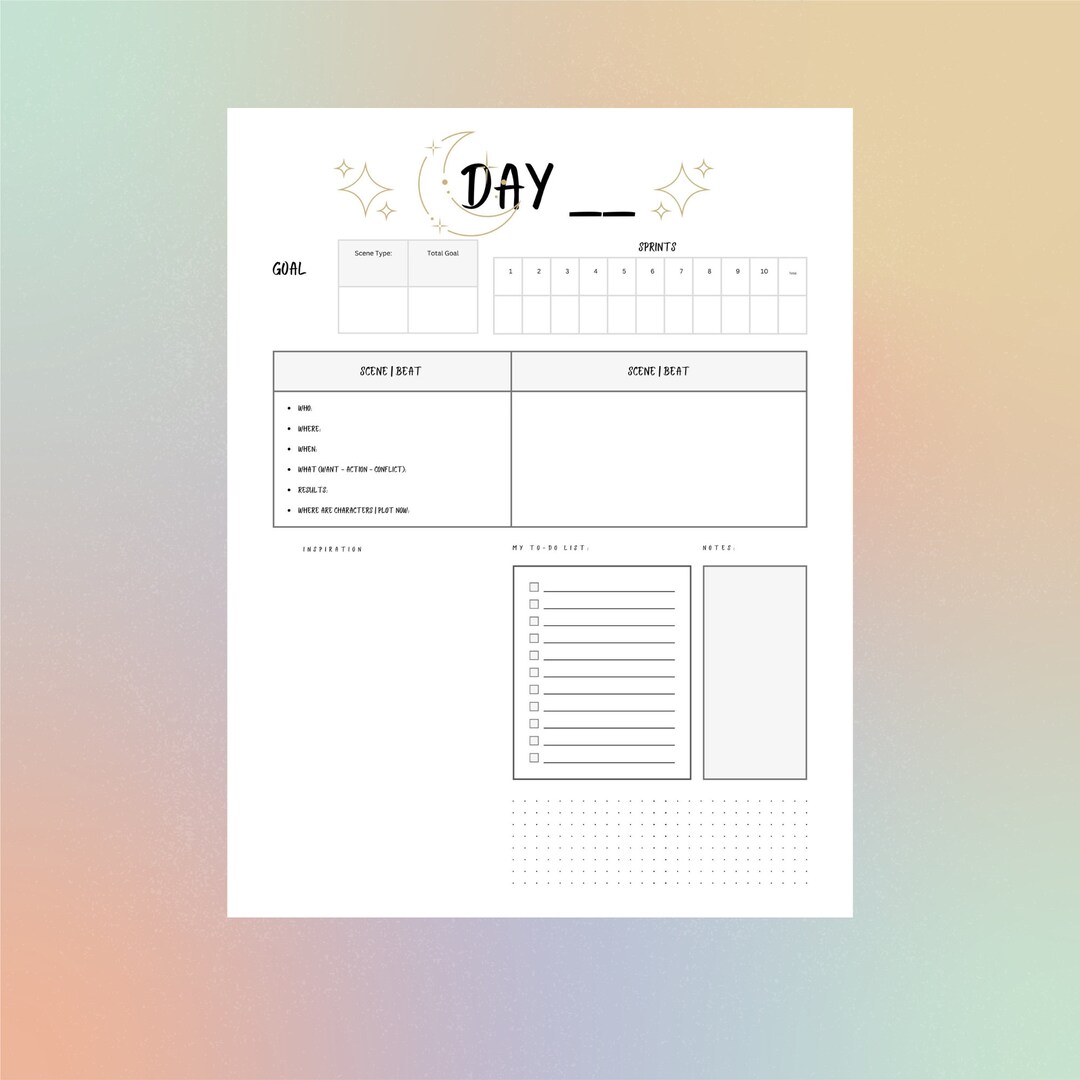 Daily Scene Plotting Planner Organizer Sheet 8x11 Pdf Download - Etsy