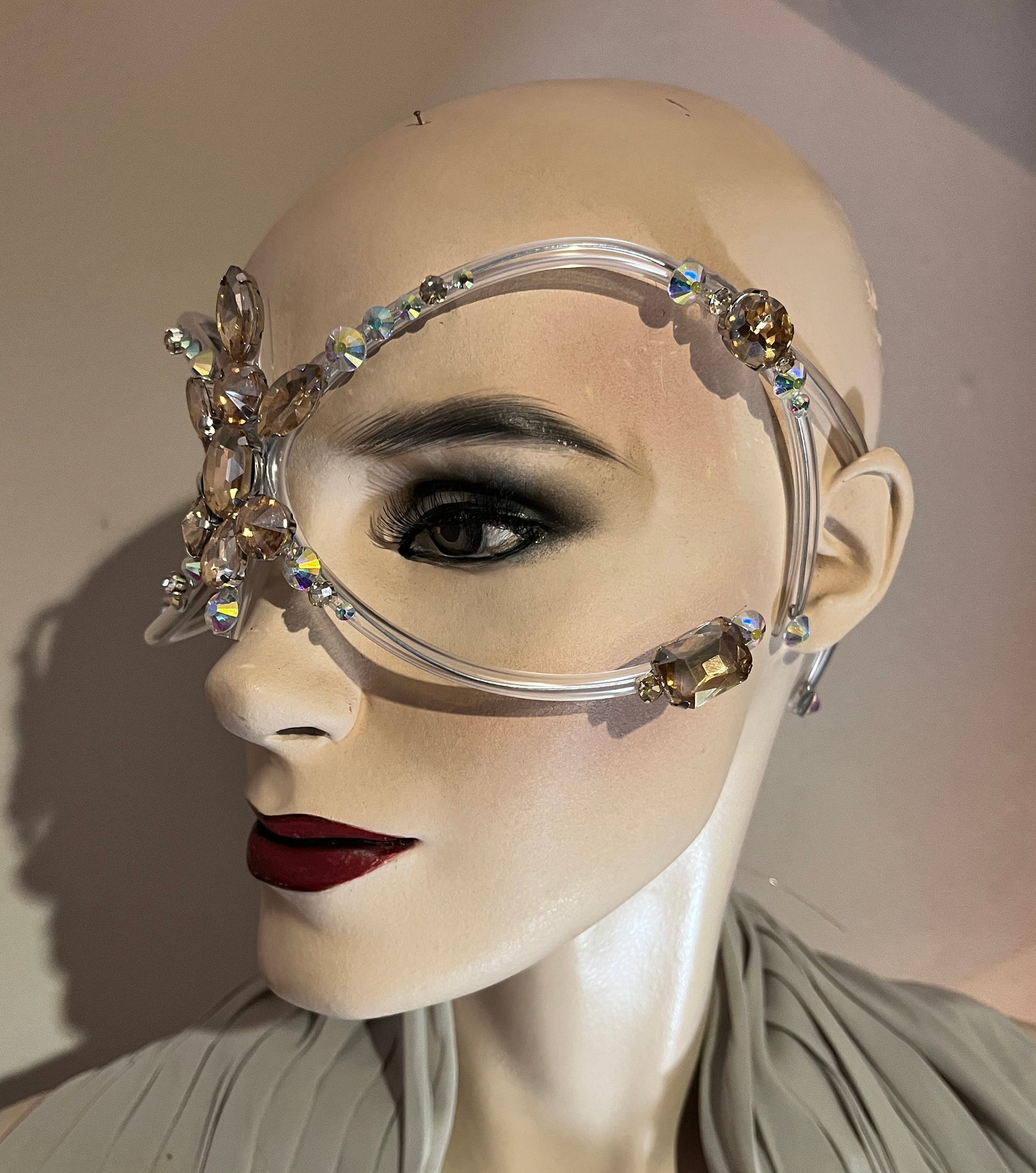 Rhinestone Face Mask for Festivals or Halloween - Etsy