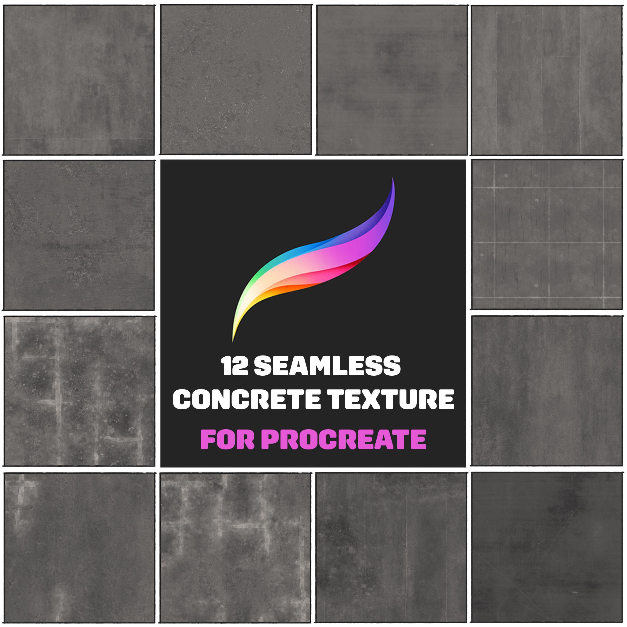 12 Seamless Concrete Texture Brush for Procreate, Procreate Brush Set