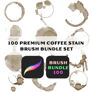 100 pinceles para manchas de café para Procreate, pincel procreado, paquete de pinceles, pincel para manchas de café, pinceles procreados, pinceles digitales
