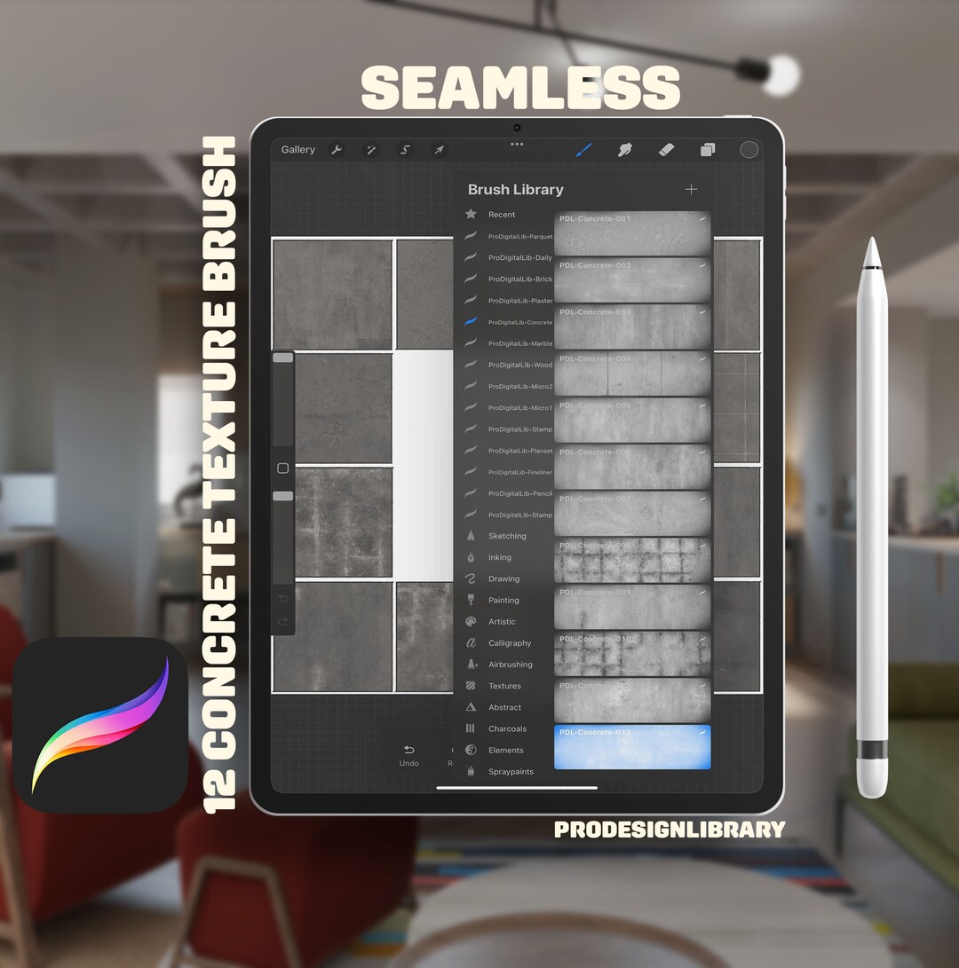12 Seamless Concrete Texture Brush for Procreate, Procreate Brush Set