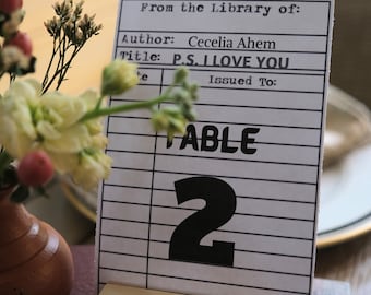 Table Numbers, weddings, books, vintage, library card