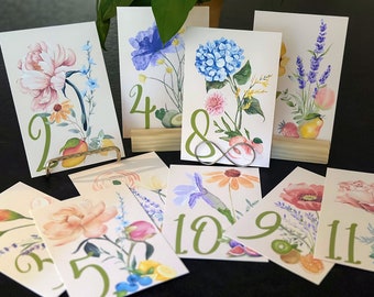 4x6 Watercolor Table Numbers, set of 18