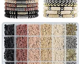 May include: A set of 10 bracelets with different patterns and colors, including beige, brown, and black. The bracelets are made of beads and are packaged in a clear plastic box with compartments filled with various beads and charms.