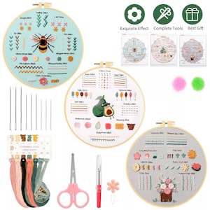3 Sets Embroidery Starter Kit for Beginners Cross Stitch Stamped DIY Decor Craft
