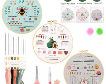 3 Sets Embroidery Starter Kit for Beginners Cross Stitch Stamped DIY Decor Craft