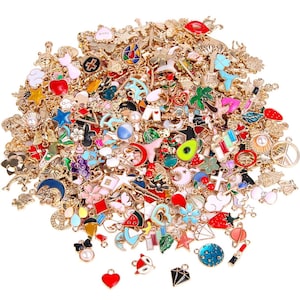350 Stück silberfarbene Armband-Charms-Schmuckanhänger, verschiedene vergoldete Emaille-Anhänger für DIY-Halskette Armband Ohrring Bastelbedarf.