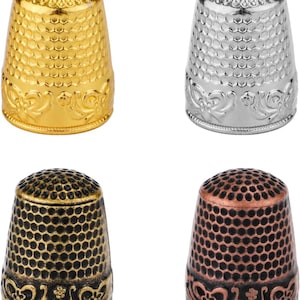 4pcs Metal Sewing Thimbles for Finger, Metal Fingertip Protectors Thimbles for Hand Quilting Embroidery Fingertip Shield thimbles Pad.