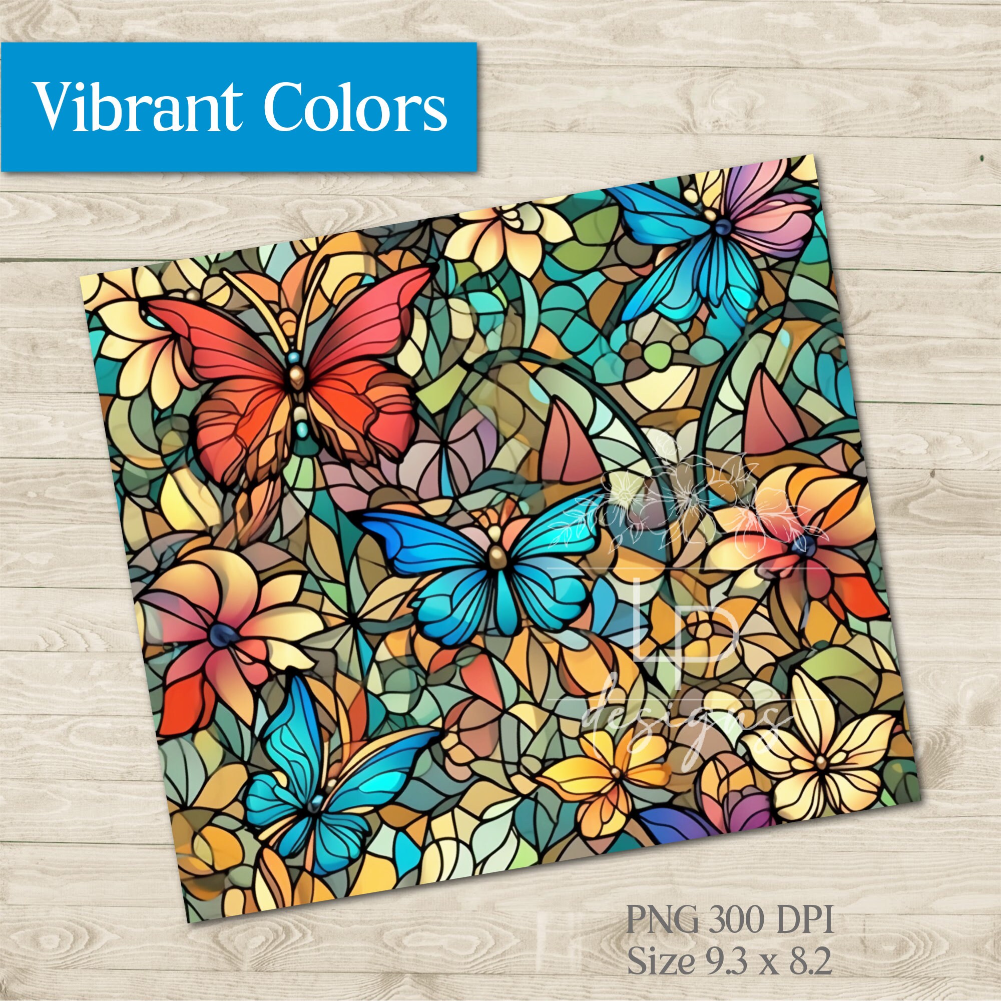 Stained Glass Butterflies and Flowers 20oz Straight Skinny Tumbler