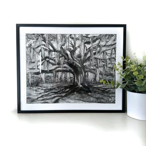 Southern Live Oak Tree Spanish Moss | Original Giclee Art Print | Black and White Print | Timeless Country Rustic Decor