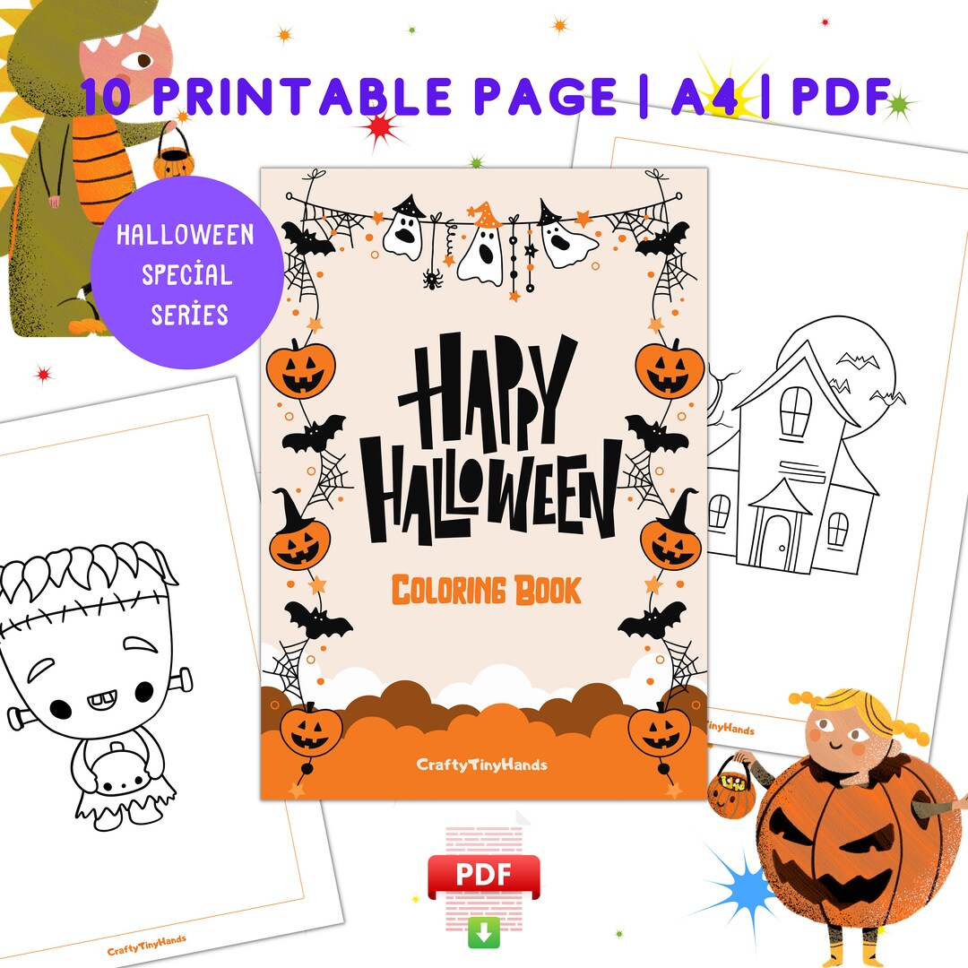 Happy Halloween Printable Coloring Book for Kids, Halloween Coloring