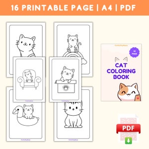 Cat Coloring Book for Kids: 16 Printable Pages (A4 PDF)