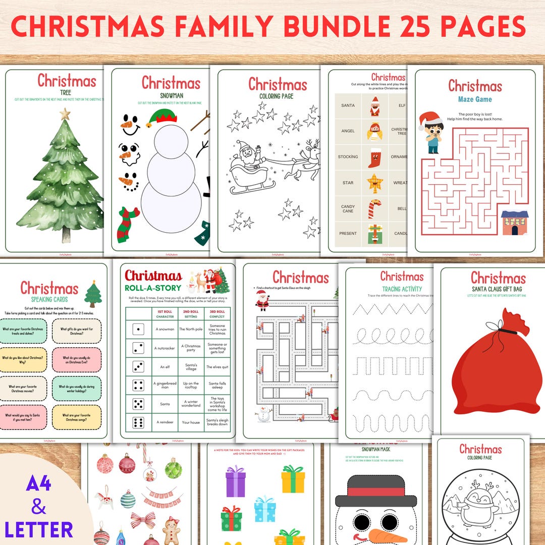 Christmas Activity Book for Kids, Printable Holiday Games Bundle With ...