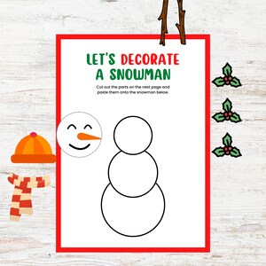 Let’s Decorate a Snowman Printable Cut and Paste Activity for Kids ...