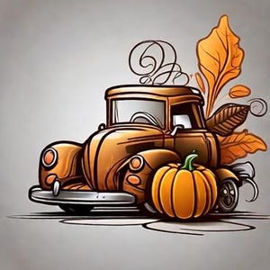 Charming Vintage Truck Apple Watch Wallpaper: Warm Autumn Colors with Leaves & Pumpkin – Perfect for Fall and Thanksgiving Watch Faces