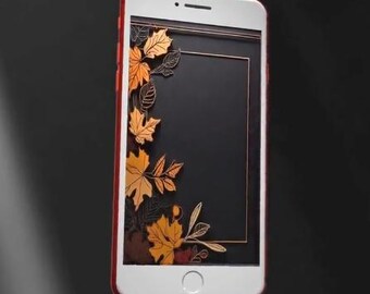 Prachtige iPhone-achtergrond herfstbladeren met hoge resolutie | Elegant herfstlijstontwerp in rijke goud- en warme oranje tinten | Digitale download
