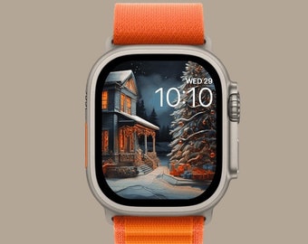 Home for Christmas Apple Watch Face Wallpaper,   Digital Art Apple Watch - Instant Download Holiday Wallpaper