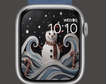 Esfera de Apple Watch con muñeco de nieve / Fondo festivo de invierno / Descarga digital