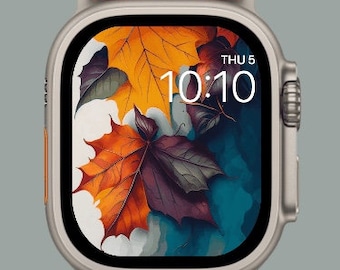 Apple watch wallpaper, A Collection of fall autumn leaves in an artistic pattern Instant Download