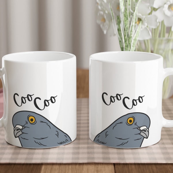 Hilarious Pigeon Coo, Cartoon Pigeon Mug, pigeon mug, pigeon racing mug, pigeon lover mug, pigeon mom mug, pigeon dad mug, bird lovers mug