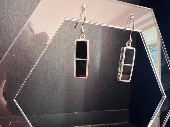 Sterling Silver Onyx Dangle Earrings: Black Gemst… - image 7