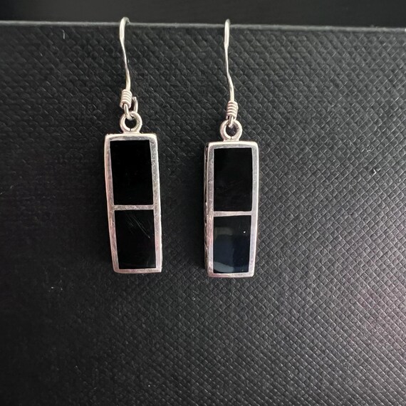 Sterling Silver Onyx Dangle Earrings: Black Gemst… - image 4