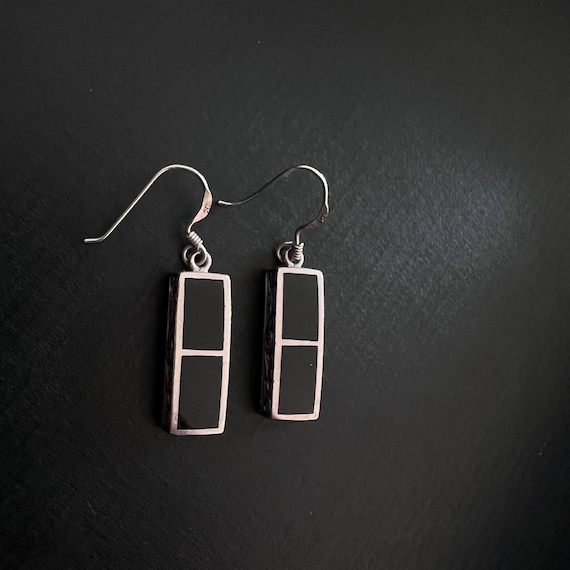Sterling Silver Onyx Dangle Earrings: Black Gemst… - image 2