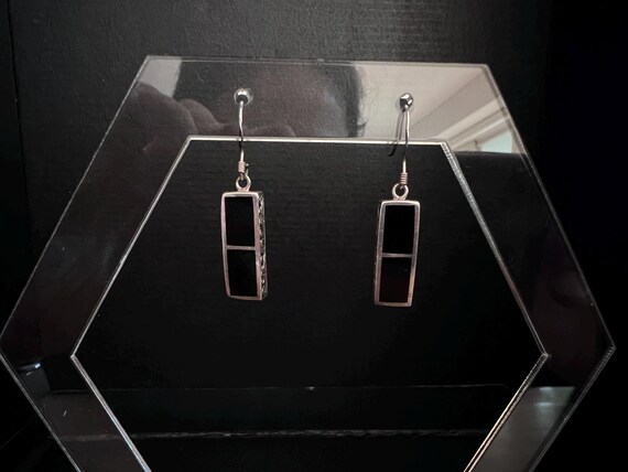Sterling Silver Onyx Dangle Earrings: Black Gemst… - image 6