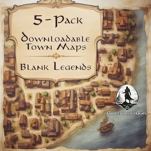 5 Sofortige Downloadbare D&D Stadt Karten für D&D Rollenspiel Map für Dungeons and Dragons Stadt Karte Herunterladbare leere Stadt Map Sofortiger Download